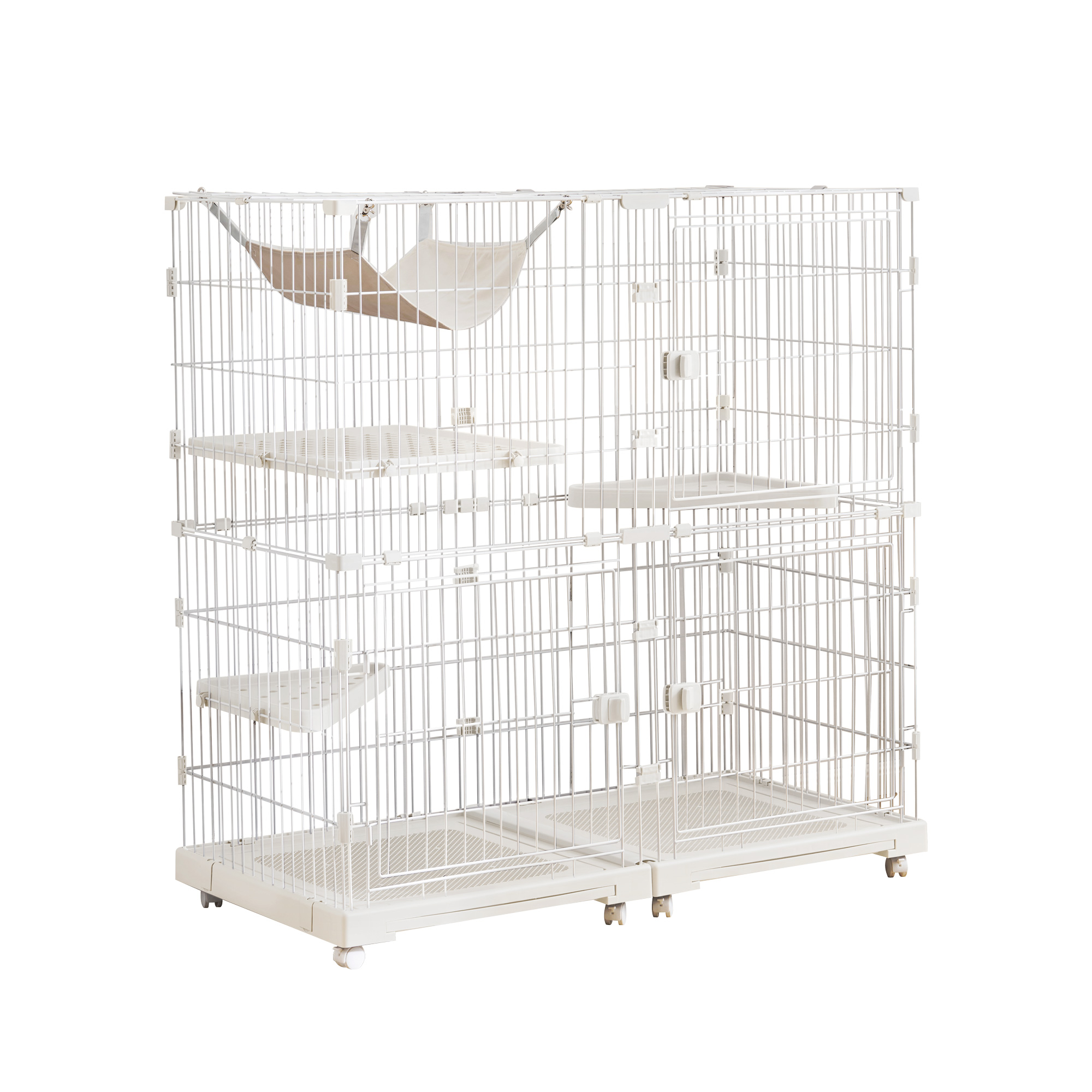 BTM 【掃除しやすいトレー】猫 ケージ キャットケージ 2段 幅広設計