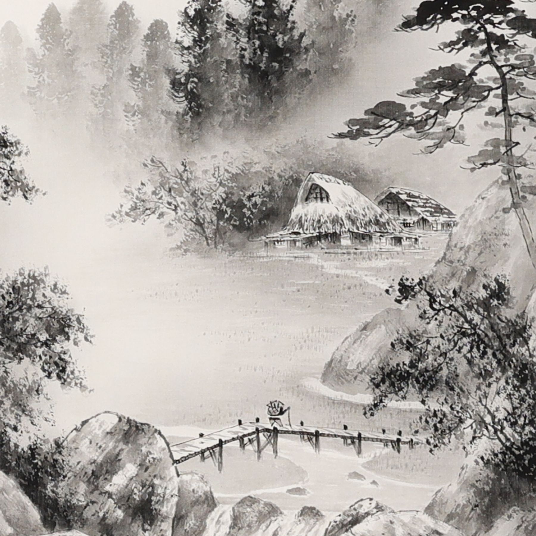 掛け軸 小池玉泉 水墨山水 絹本 希少 軸装 茶道具 掛軸 美品 です