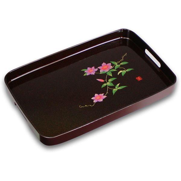 お盆 長手盆 48cm 鉄仙 ｜ 和風 トレー 取手穴 : びーんず生活雑貨デポ