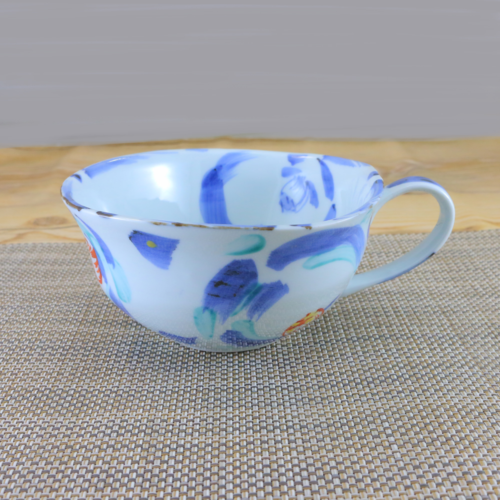 青色花模様陶器杯 12個セット蓋付き有田焼