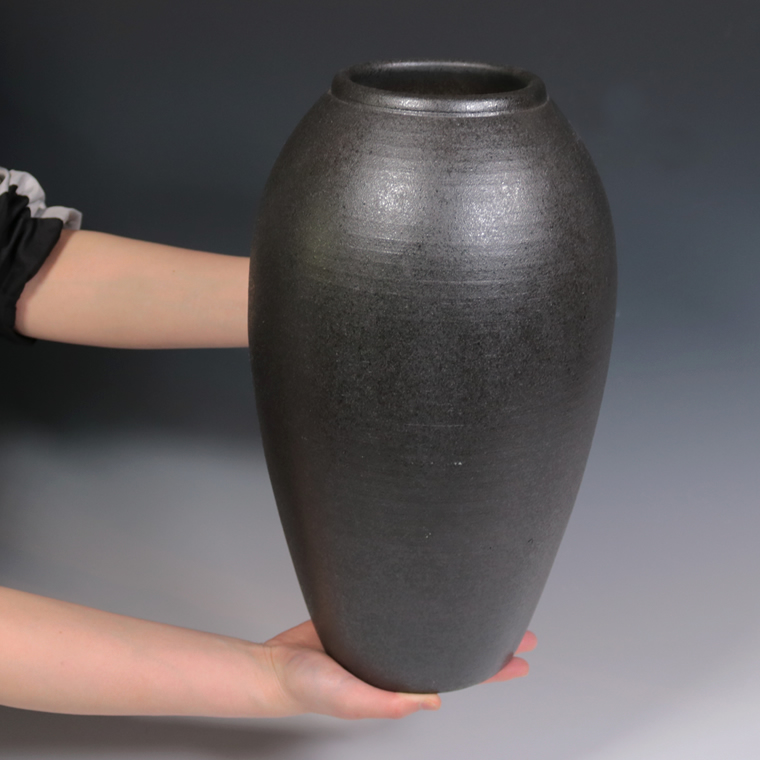 信楽焼 花瓶 花入れ 大きい 黒 おしゃれ 縦長 陶器 花器 インテリア