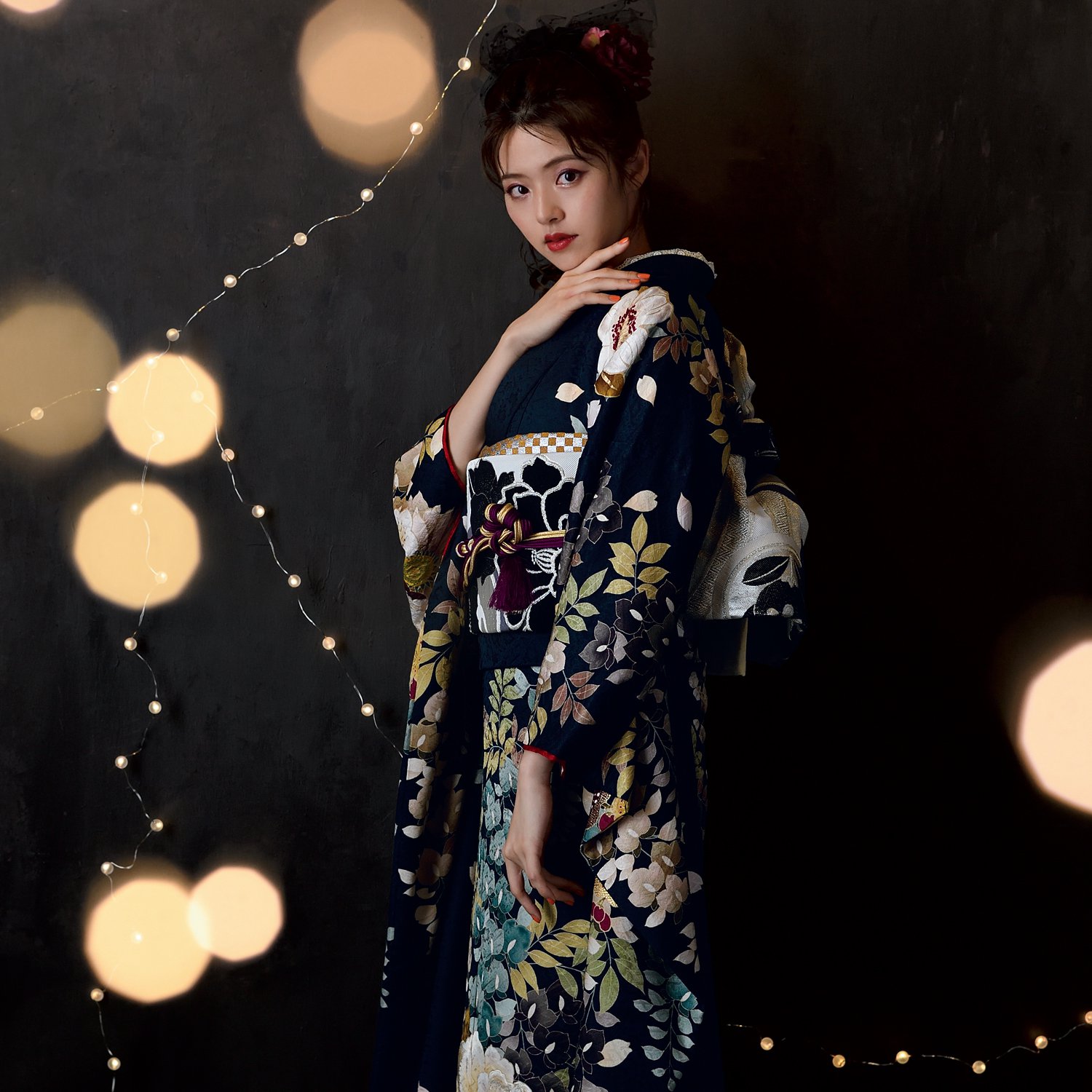 振袖 未仕立て お誂え 新品 成人式 ブランド Dear 墨黒 牡丹と藤花 ご