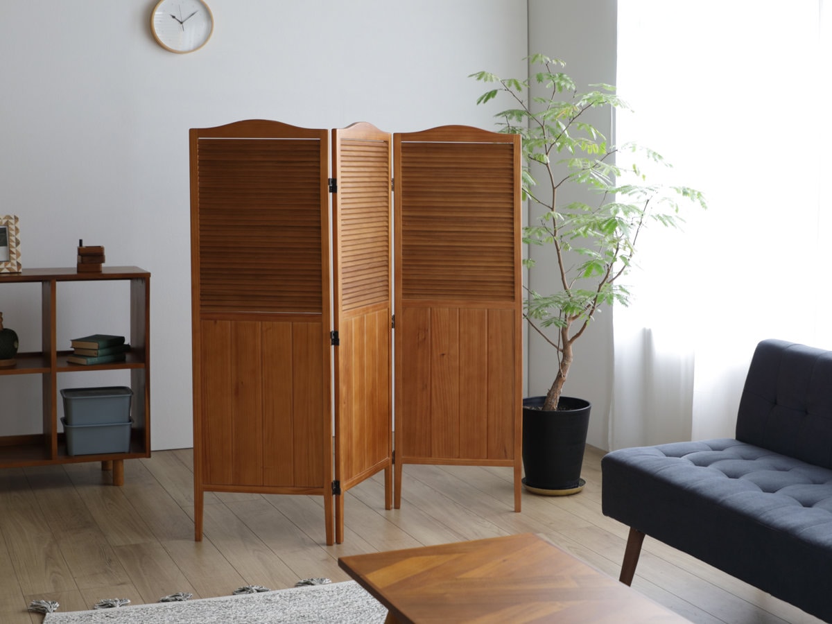 パーテーション 高さ135cm 3連 三つ折り 衝立 ココア 天然木