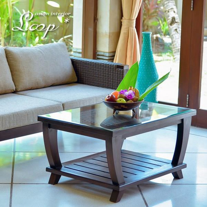 アジアン家具ガラステーブル