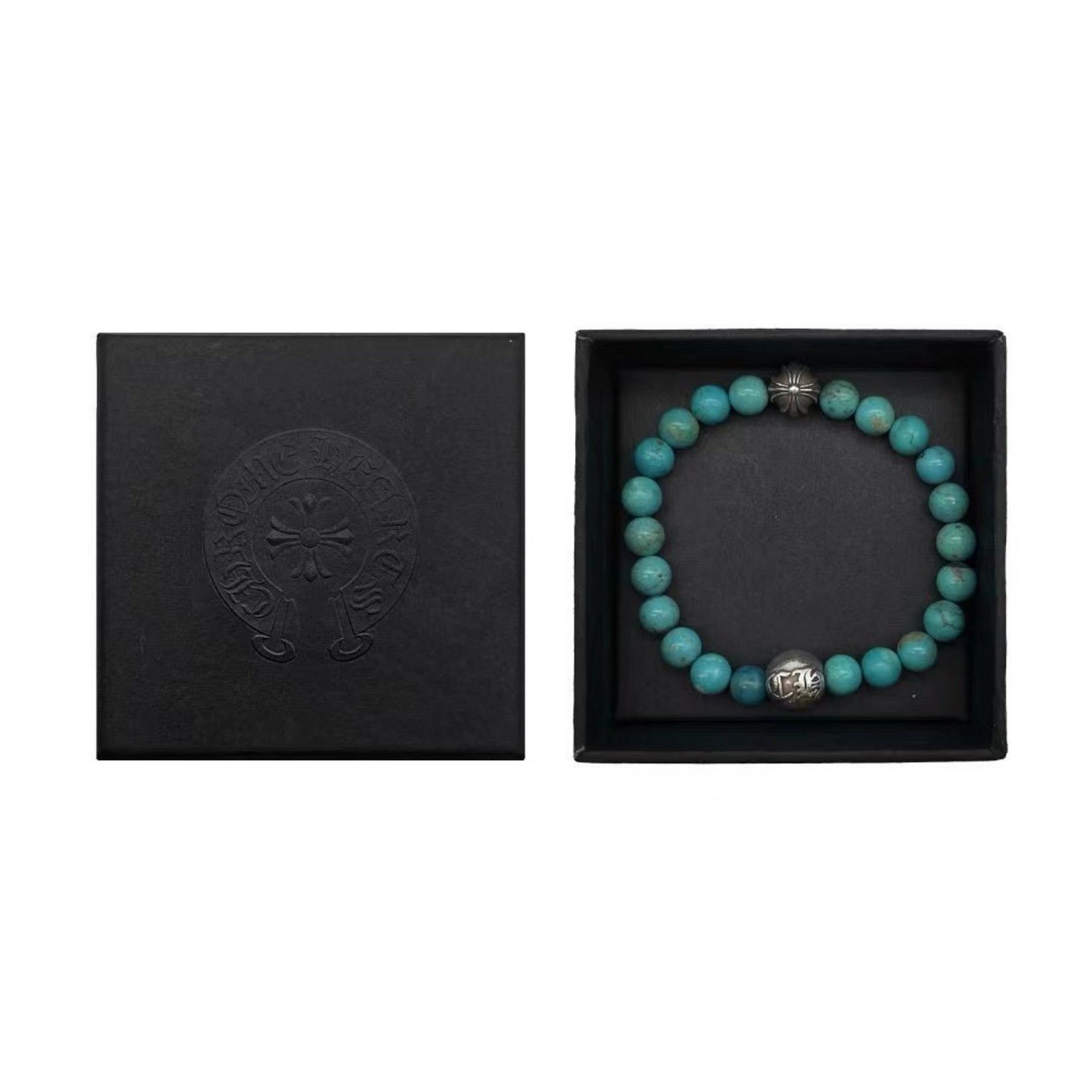 Chrome Hearts 8mm Beaded Turquoise Silver Bracelet - SRM – SHENGLI
