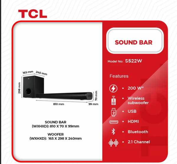 TCL-AUDIO-SOUND-BAR-200W-S522W - sharpsupplygh