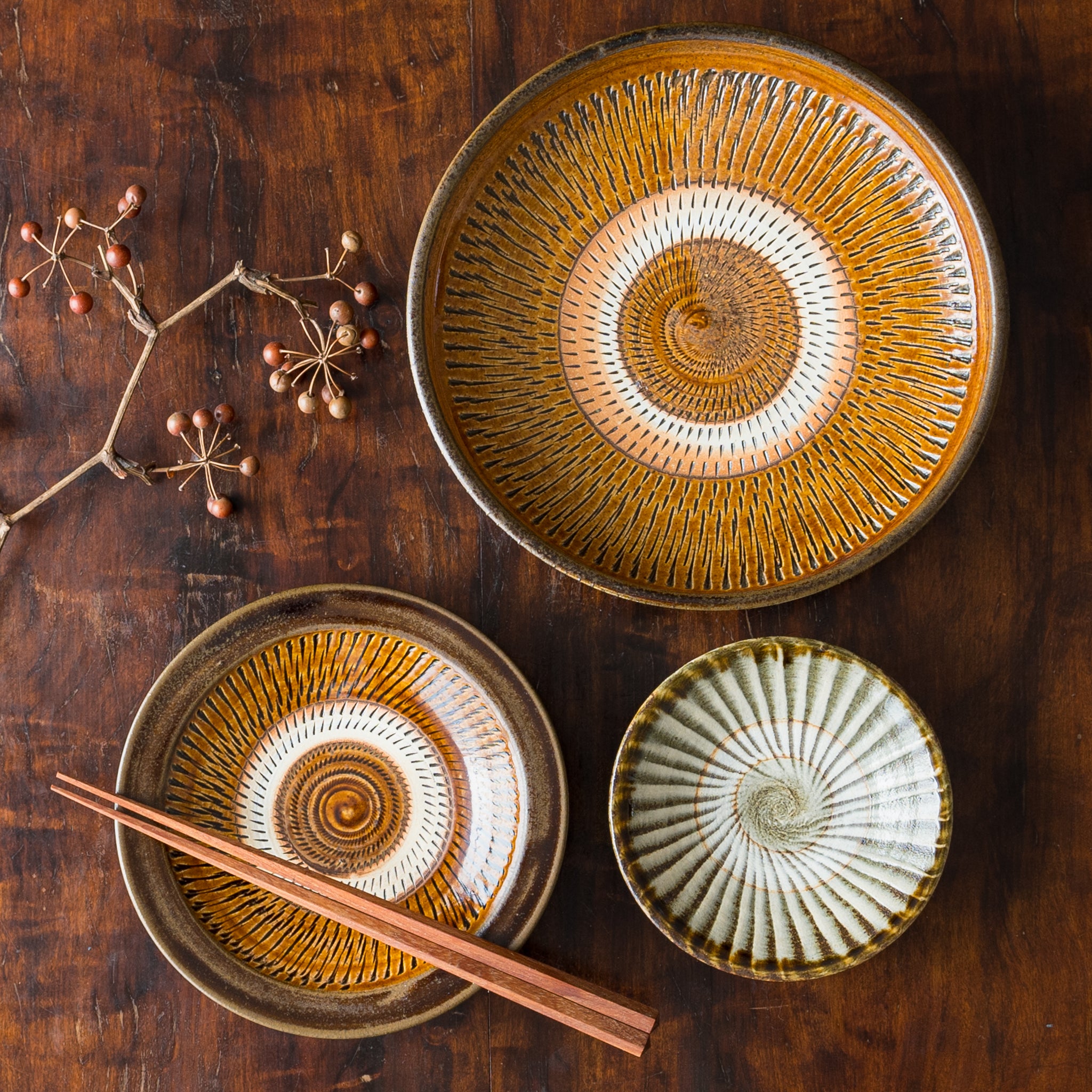 小鹿田焼 大皿 陶芸 直径33.5cm 【公式通販】