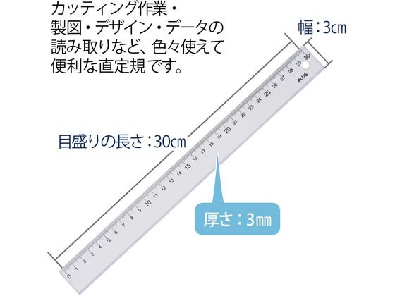 プラス 定規 再生PET 直定規 30cm 透明 47189 1本（ご注文単位1本
