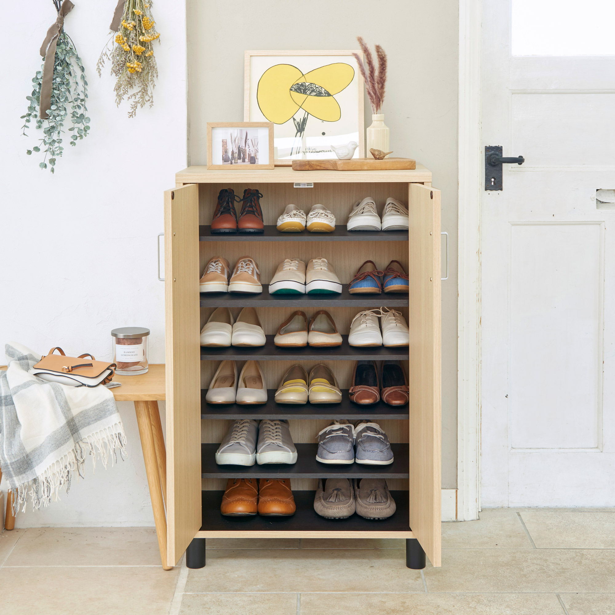 シューズボックス 幅63cm 高さ99cm ダークブラウン 下駄箱 シューズ