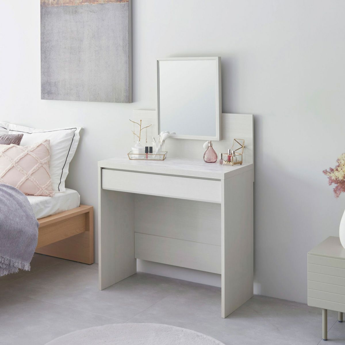 限定セール)ドレッサー コンパクト 白 3色LED ライト収納沢山 化粧台