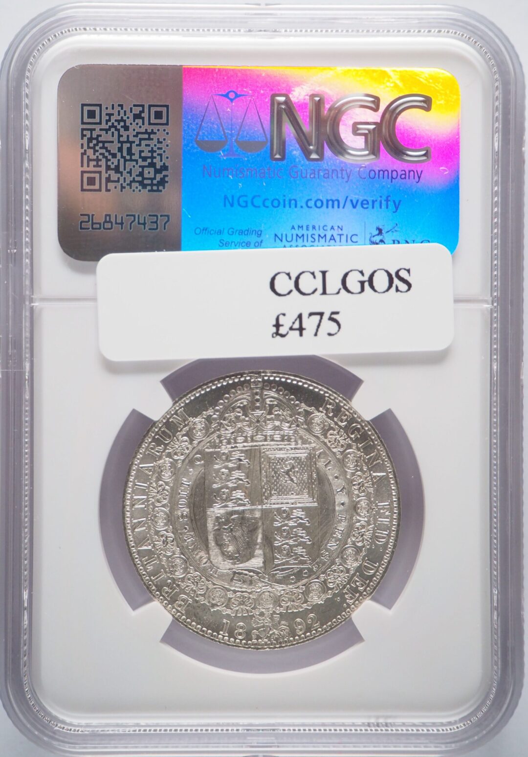 1892年 ビクトリア ジュビリーヘッド ハーフクラウン銀貨 NGC MS64