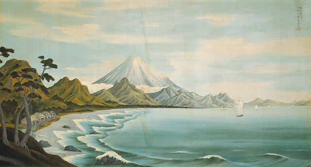 司馬江漢「富岳」掛軸 絖本 太巻 楊洲周延 極箱 二重箱：浮世絵師 司馬