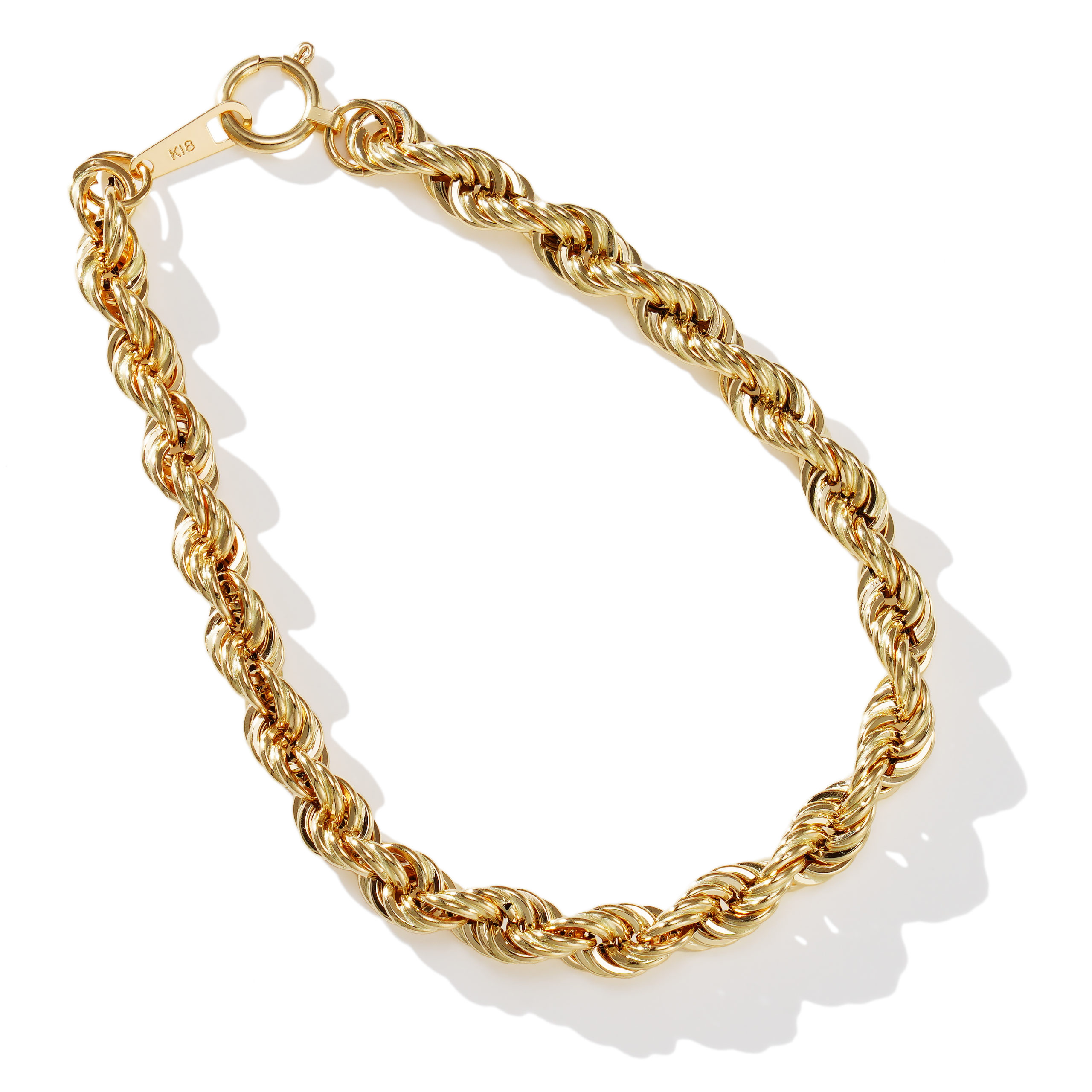 K18 18金 ロープ アンクレット 5.4mm幅 23cm～26cm 引輪 選べるサイズ