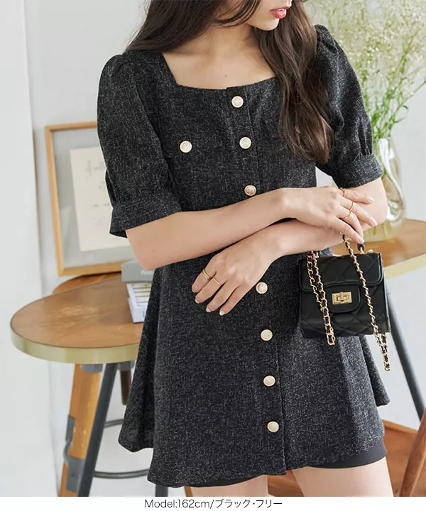ツイードスクエアネックチュニック [C6811] - レディースファッション