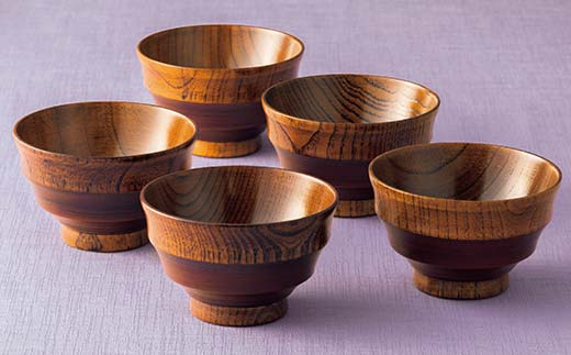 山中塗 段付錆朱木製汁椀5客揃 漆 うるし 漆塗り お椀 汁椀 木製 加賀