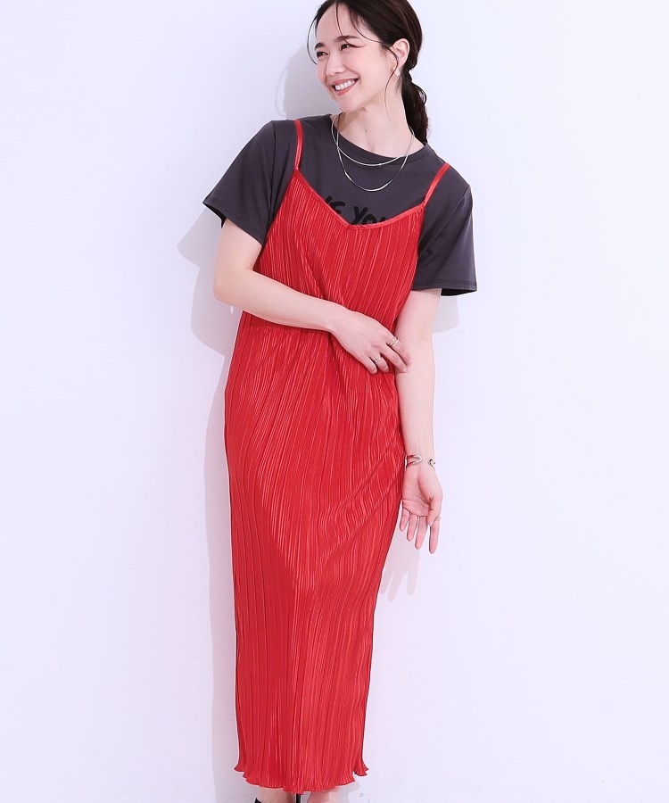 S-LL】大人の楽ちんスタイルに プリーツキャミワンピース（マキシ