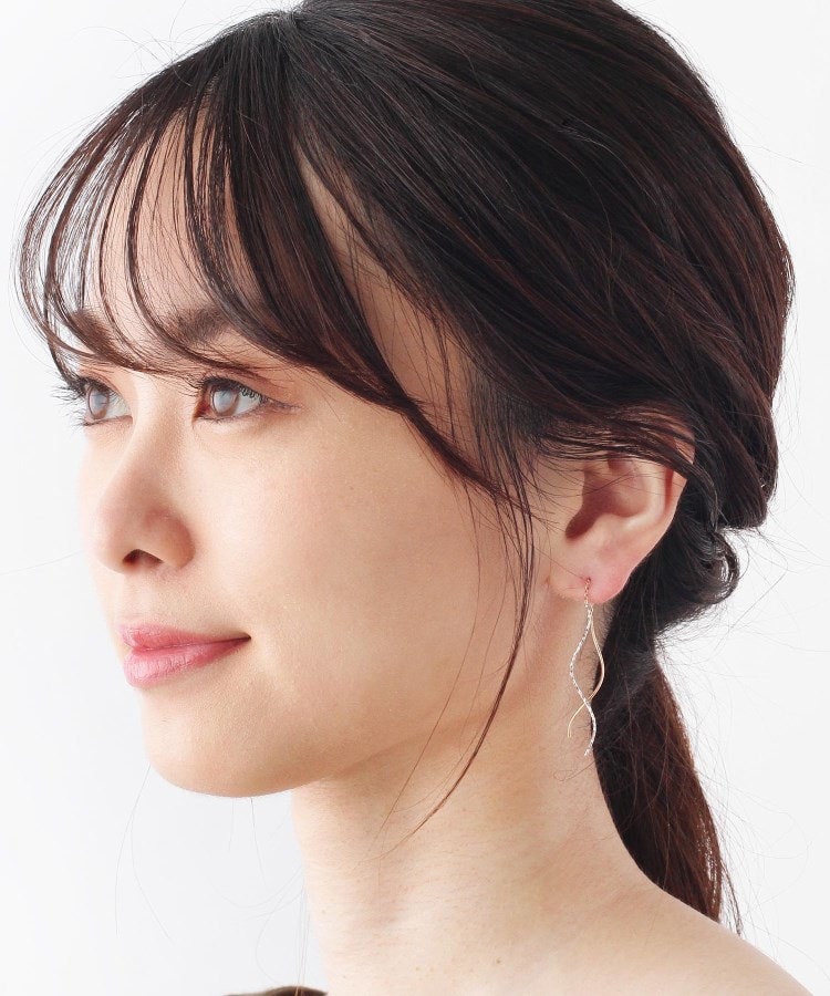 K10ポリッシュ×ミラーカット S字ライン チェーンピアス（YG×WG