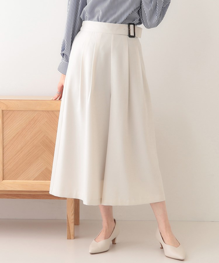 S-LL/体型カバー】オンオフ兼用 ベルト風ガウチョパンツ（6～9分丈