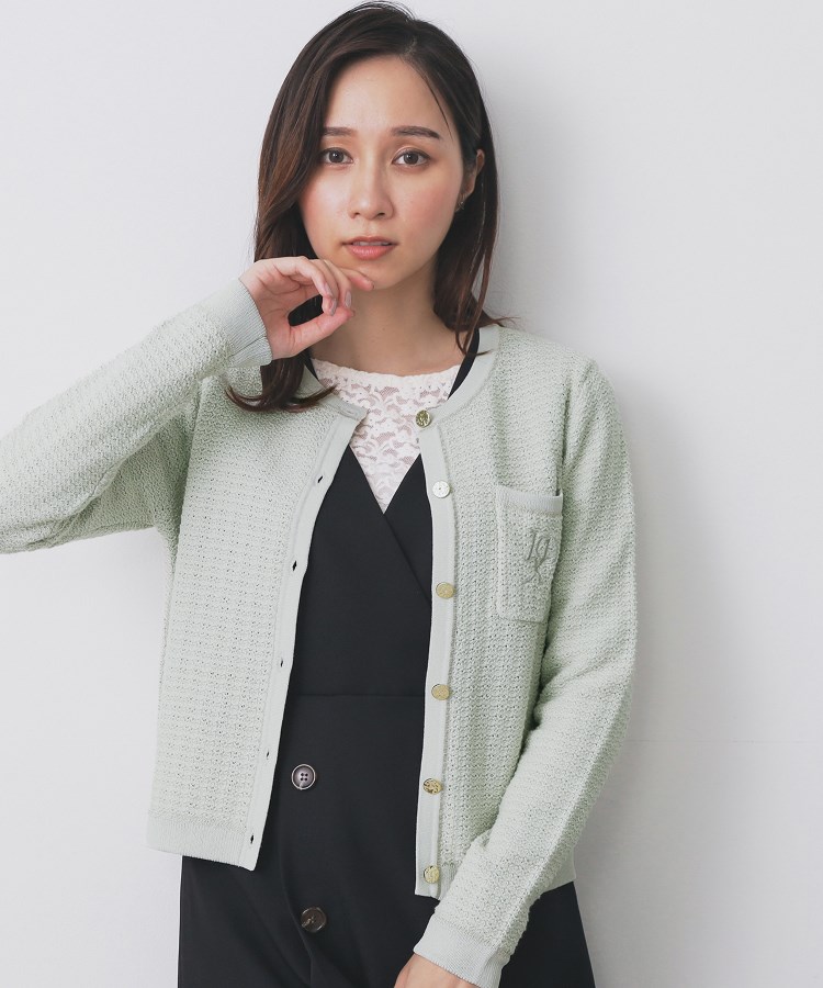 ロゴ刺繍クルーカーディガン【洗濯機洗い可】（カーディガン/ボレロ