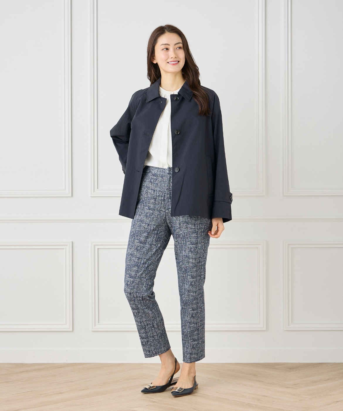 ナイロンタッサーミドル丈ステンカラーコート ｜7-IDconcept.（セブン