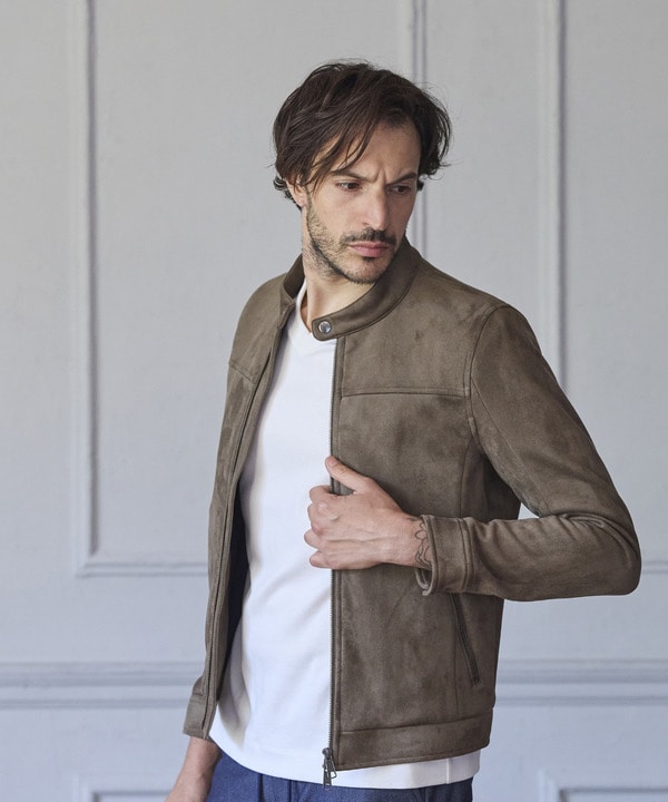 ストレッチフェイクスエードシングルライダース｜メンズファッション