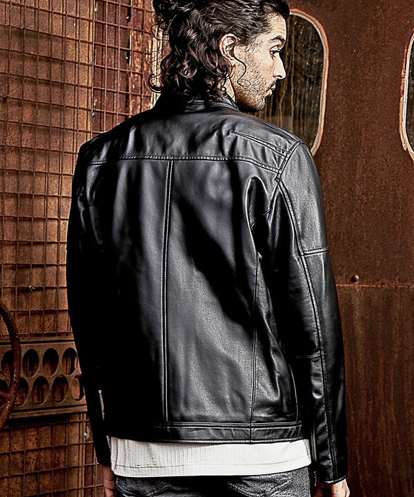 メンズビギ 羊革 ラムレザー シングル ジャケット 2way ブラック 黒