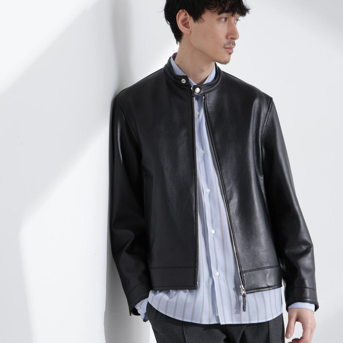 01992 ナノユニバース シングルライダースジャケット ラムレザー