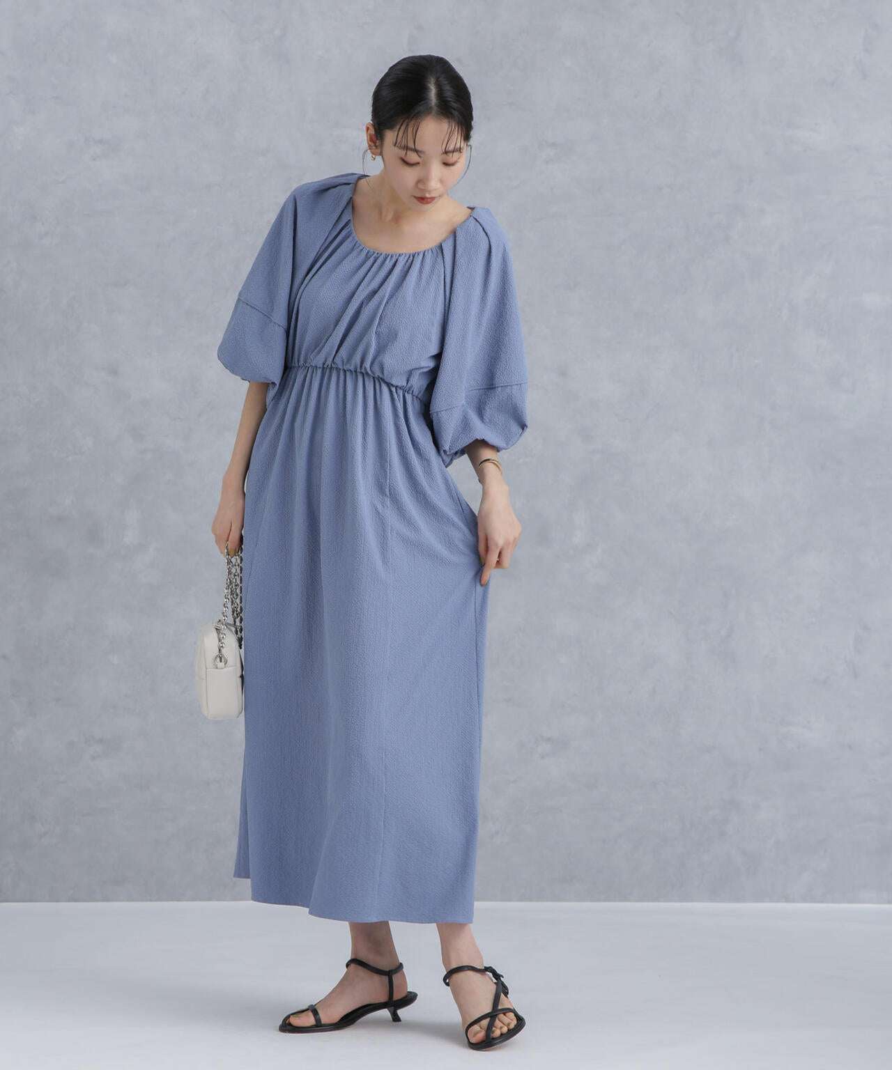 マイクロサッカー ボリューム スリーブ ワンピース