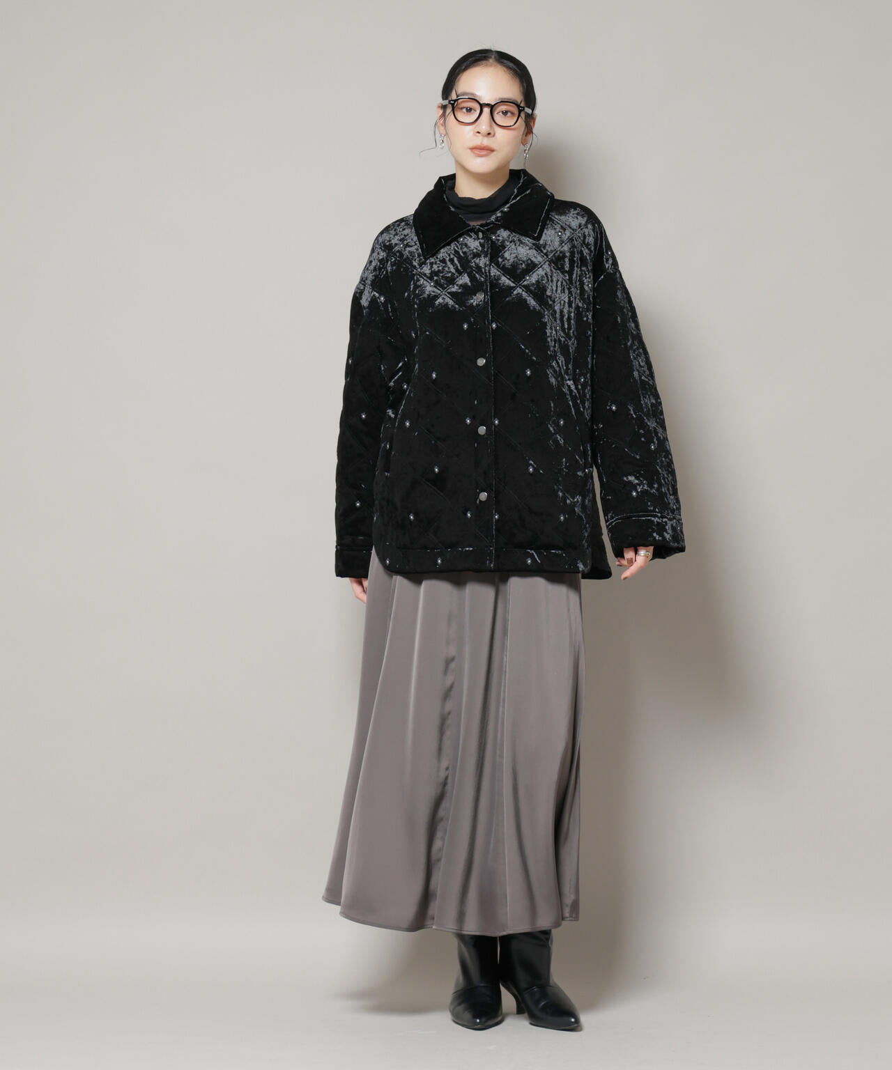 ベロア キルト 刺繍 ブルゾン