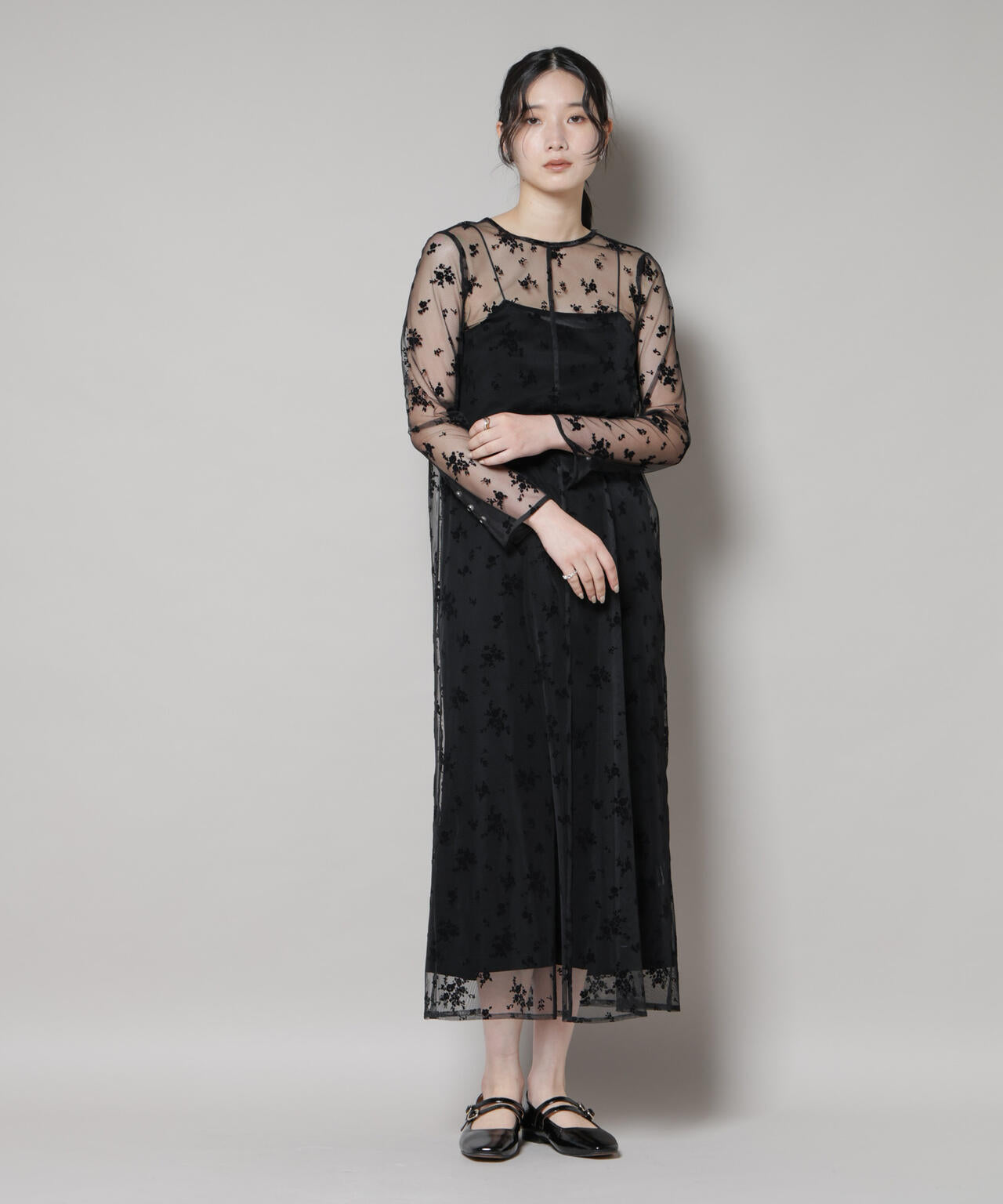 人気ブランド【kaene】 フロッキーベロア2wayドレス ダークブラウン