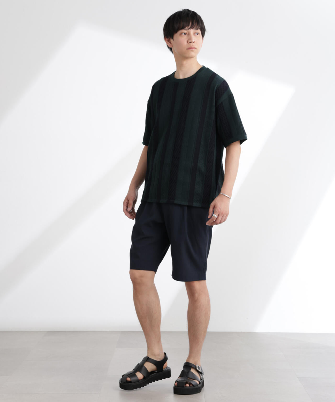 ストライプ ジャガード Tシャツ 半袖