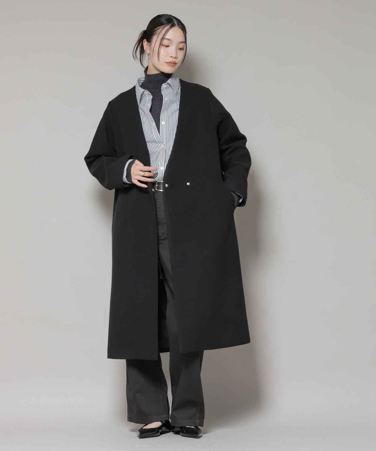 IENA（イエナ）の「ダブルビーバーVネックノーカラーコート◇（ノー