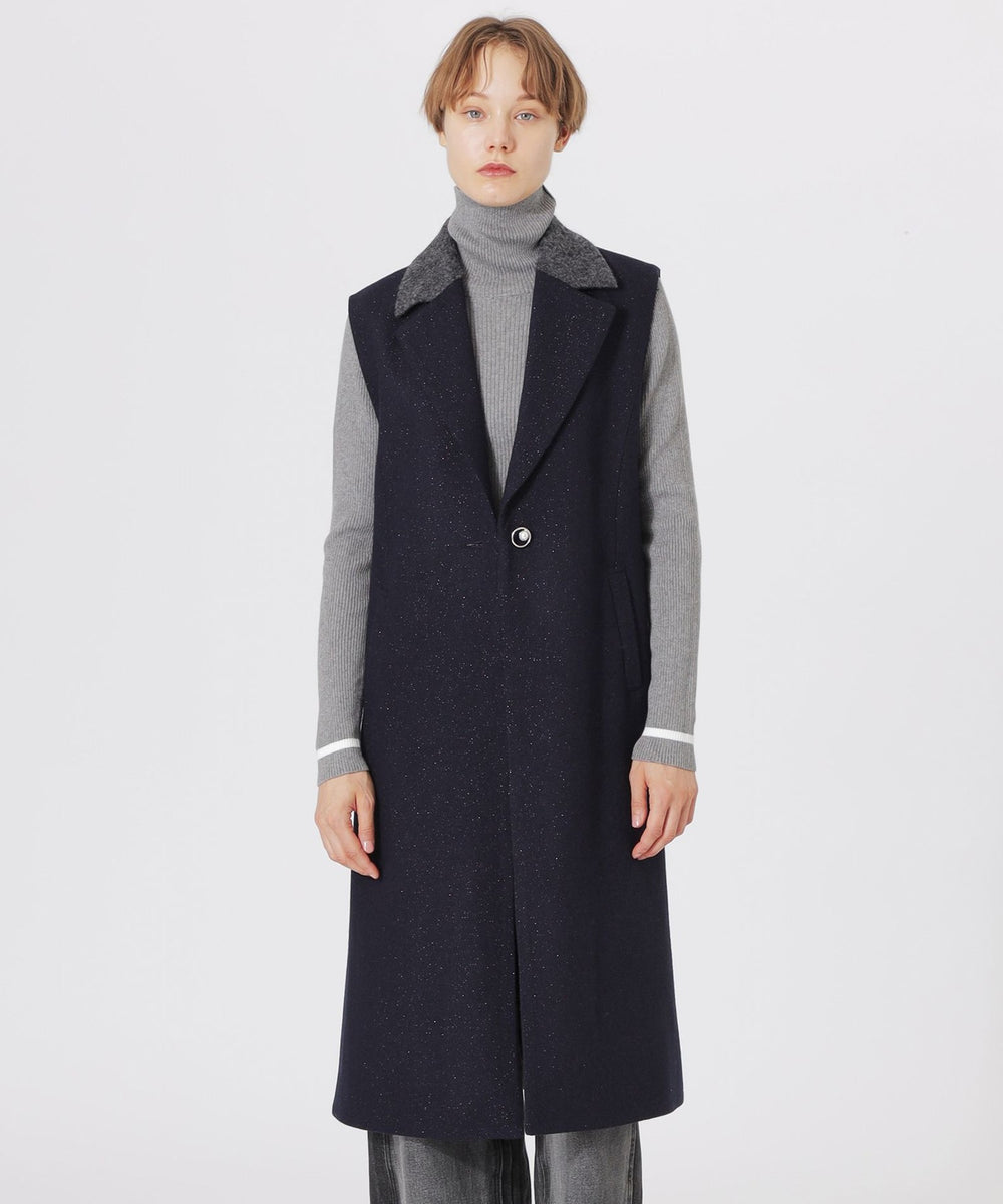 新品 ウールアンゴラロングベスト ネイビー Deuxieme Classe