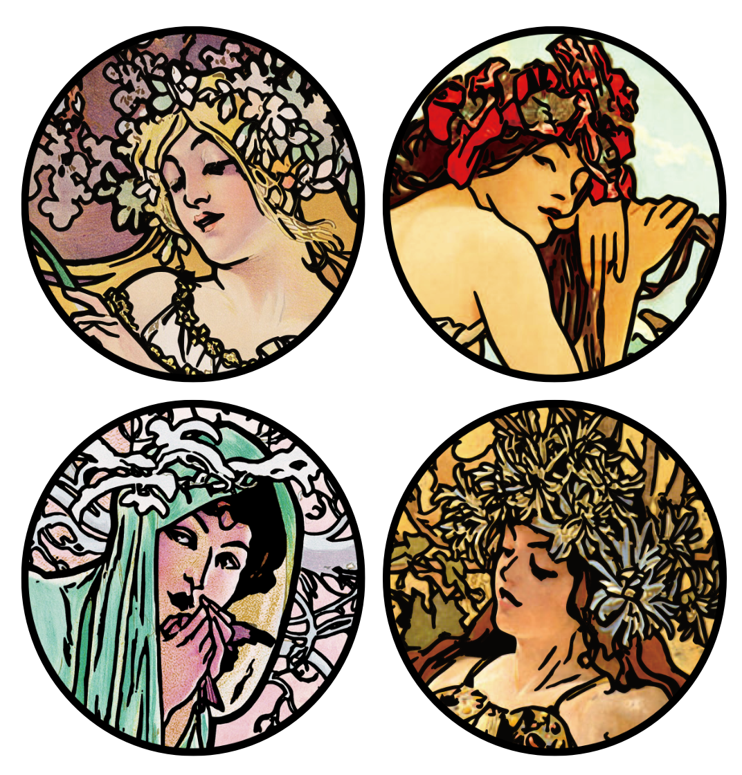 大判 Alphonse Mucha ガラス絵の冬 - 四季 絨毯 額入アート 大判