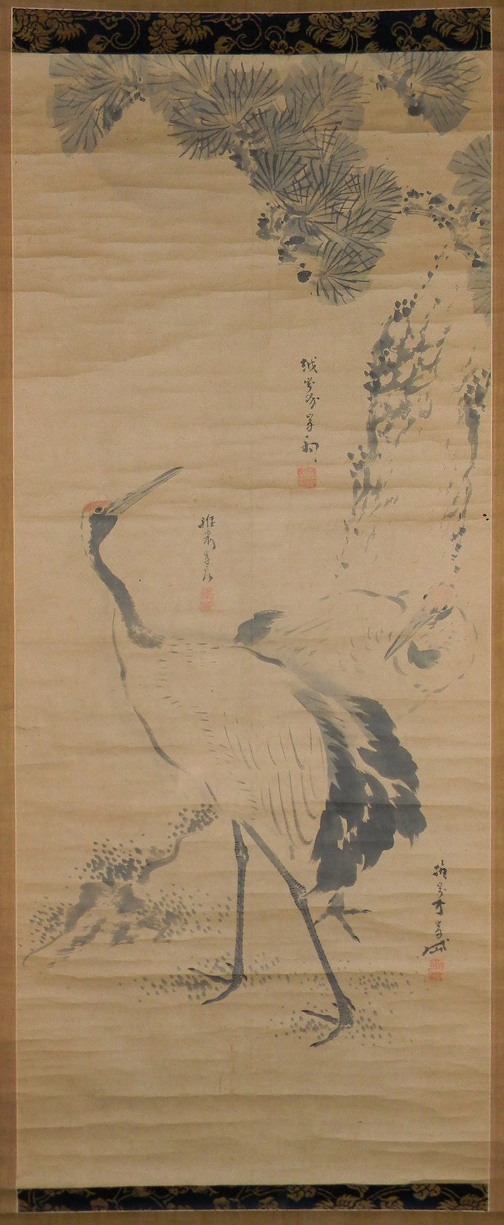 真作】掛軸幽玄なる松鶴図和の心を描く逸品伝統美あふれる日本画Q57