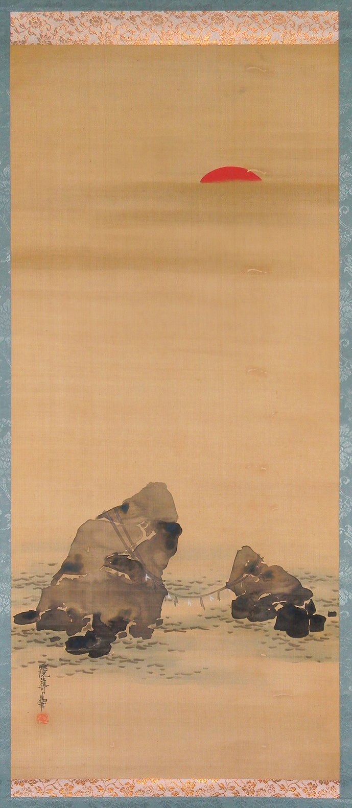 掛け軸、釈迦涅槃図、本物宇喜田(浮田）一惠(1795～1859）画、絹本