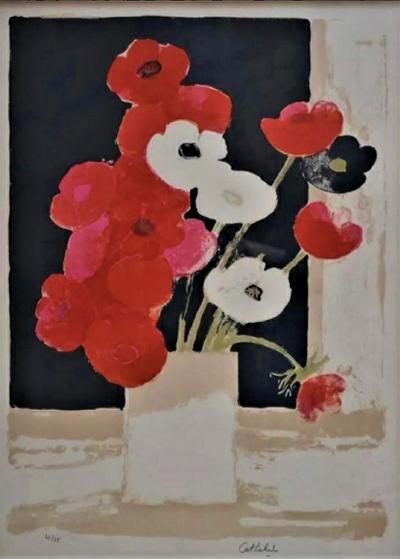 リトグラフ ベルナール・カトラン アネモネ カトラン アネモネの花束