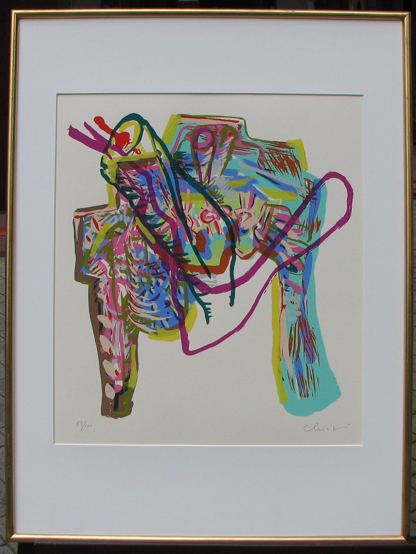 堀越千秋「ニース」1988年 カルトレにアクリル・オイルパステル 額装済