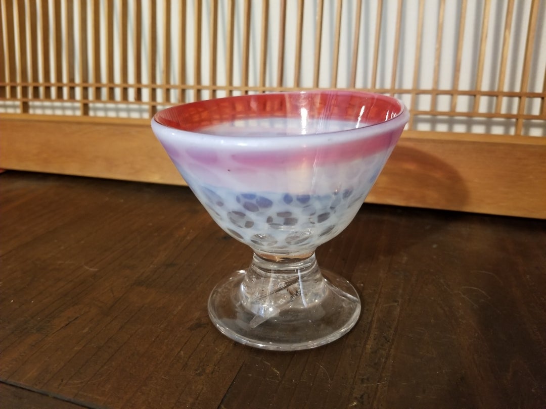 氷コップ 水玉紋様 赤 アンティーク 大正ロマン 2022.4.25 乳白水玉