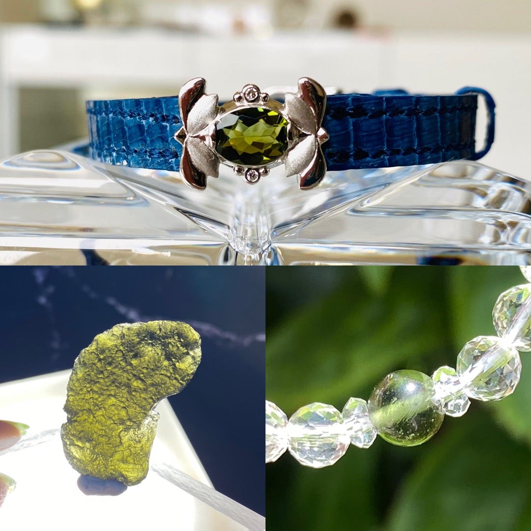 モルダバイト 結晶 B モルダバイト 原石 ブレスレット 38.6g チェコ産