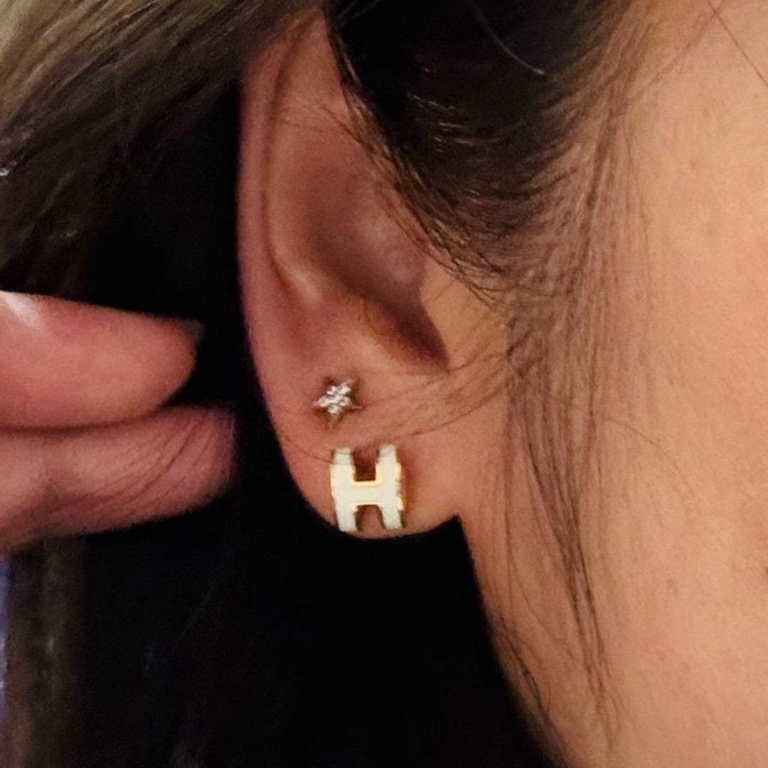 HERMES (エルメス) ポップアッシュH ミニピアス ピンク×ゴールド