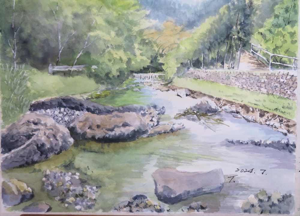 絵画「渓流の釣り」 水彩画 Yahoo!オークション - 【絵画】「渓流の