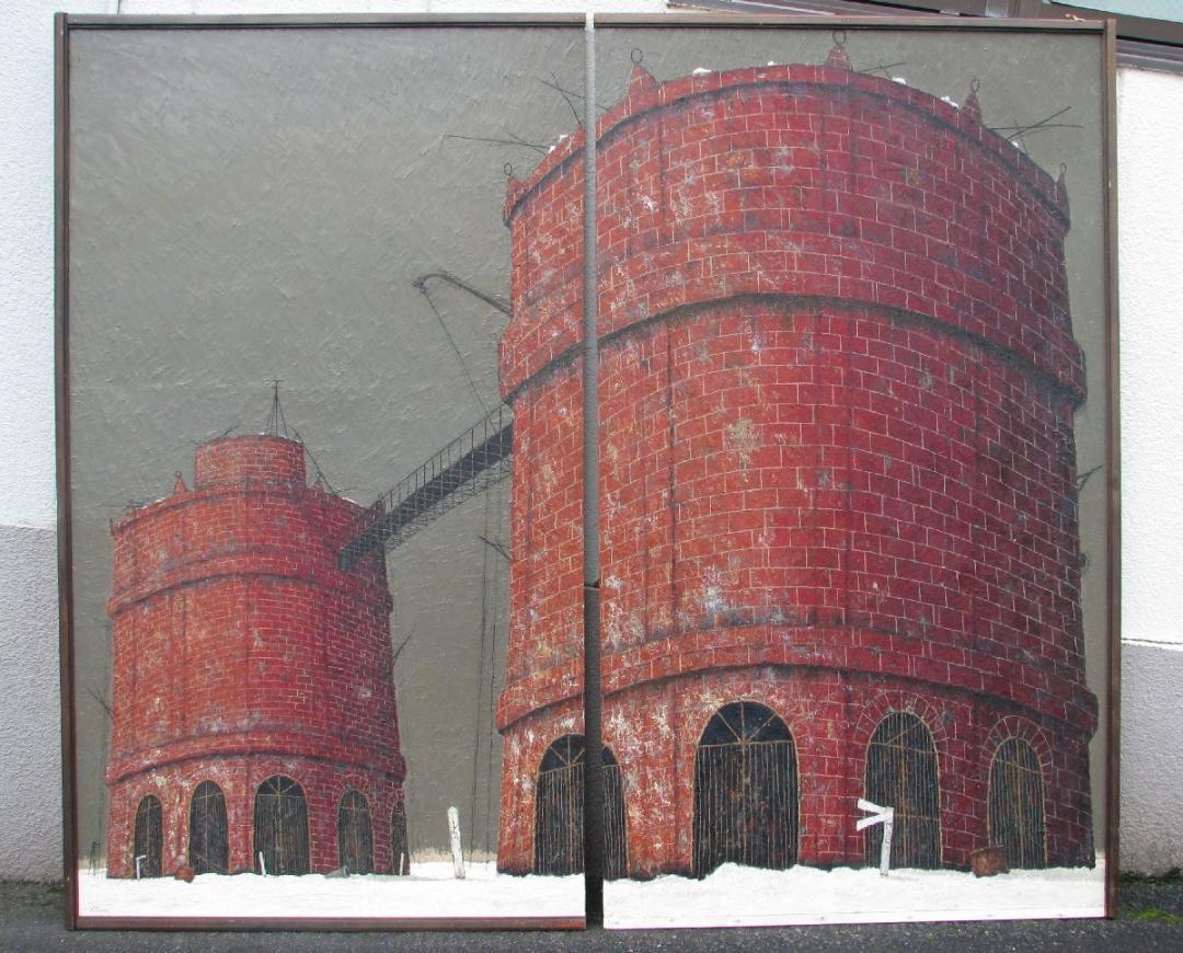 鶴山好一「風屋」S100号大,超大作177*177,仏郊外,カフェ等におすすめ