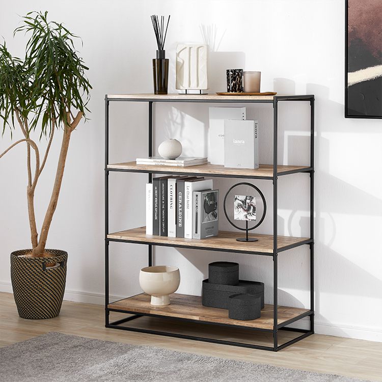 木目調オープンラック ディスプレイラック 天然木風 シェルフ 4段 [幅