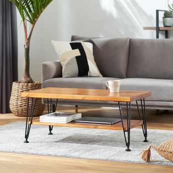 幅85] センターテーブル 木目調 ローテーブル 天然木 木製 収納