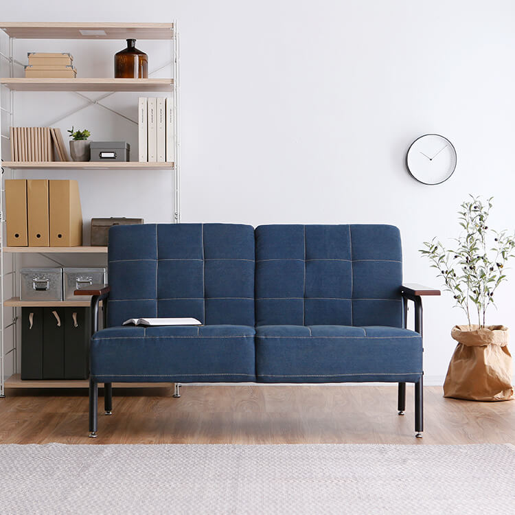 アカシア木材家具 2人掛けソファ（2点机入りません）デニム生地 直接