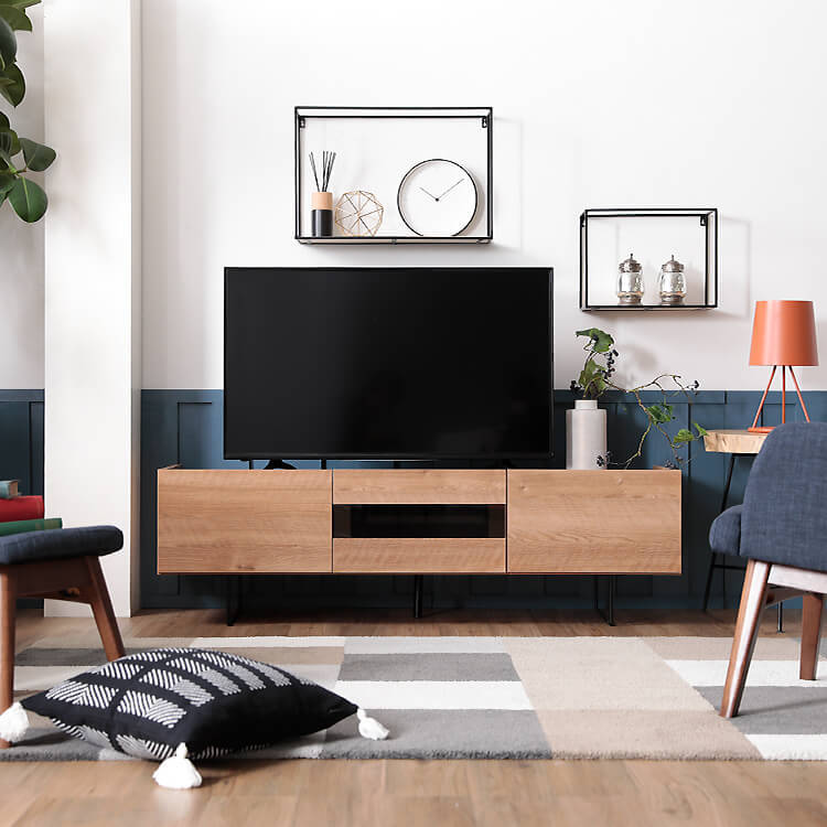 半完成品】ローテレビ台 49型対応の木製(シャビーナチュラル/ホワイト