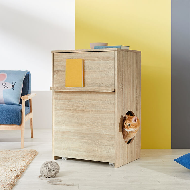 収納ラック(オーク)猫用トイレ付きの猫家具 | 【公式】LOWYA(ロウヤ