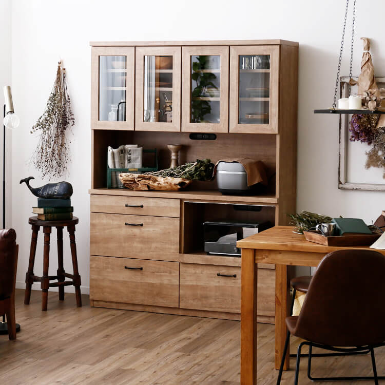 北九州発 カコークラフト工業 食器棚 アンティーク 上下 木製 引き出し