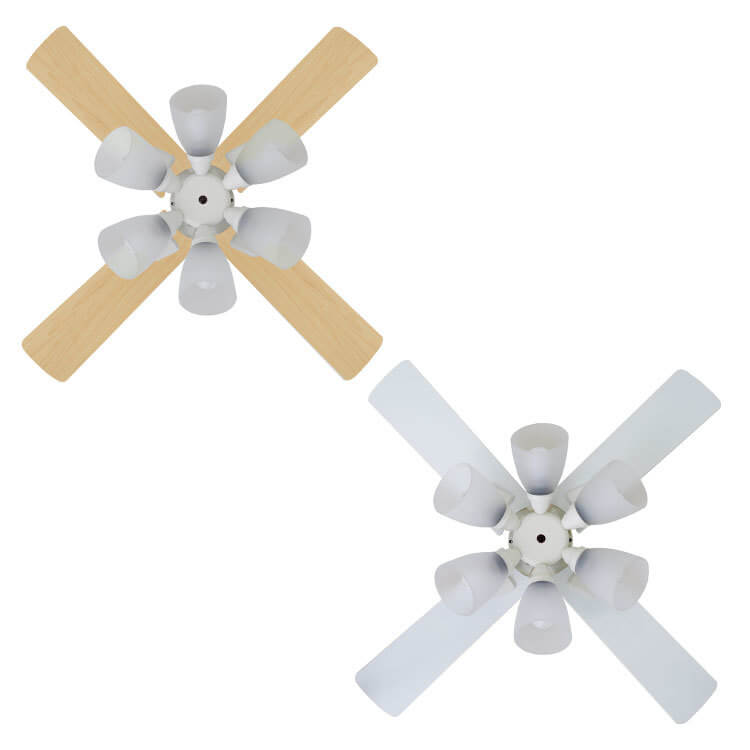 シーリングファンライト 6灯 ホワイト・ナチュラルウッド LOWYA